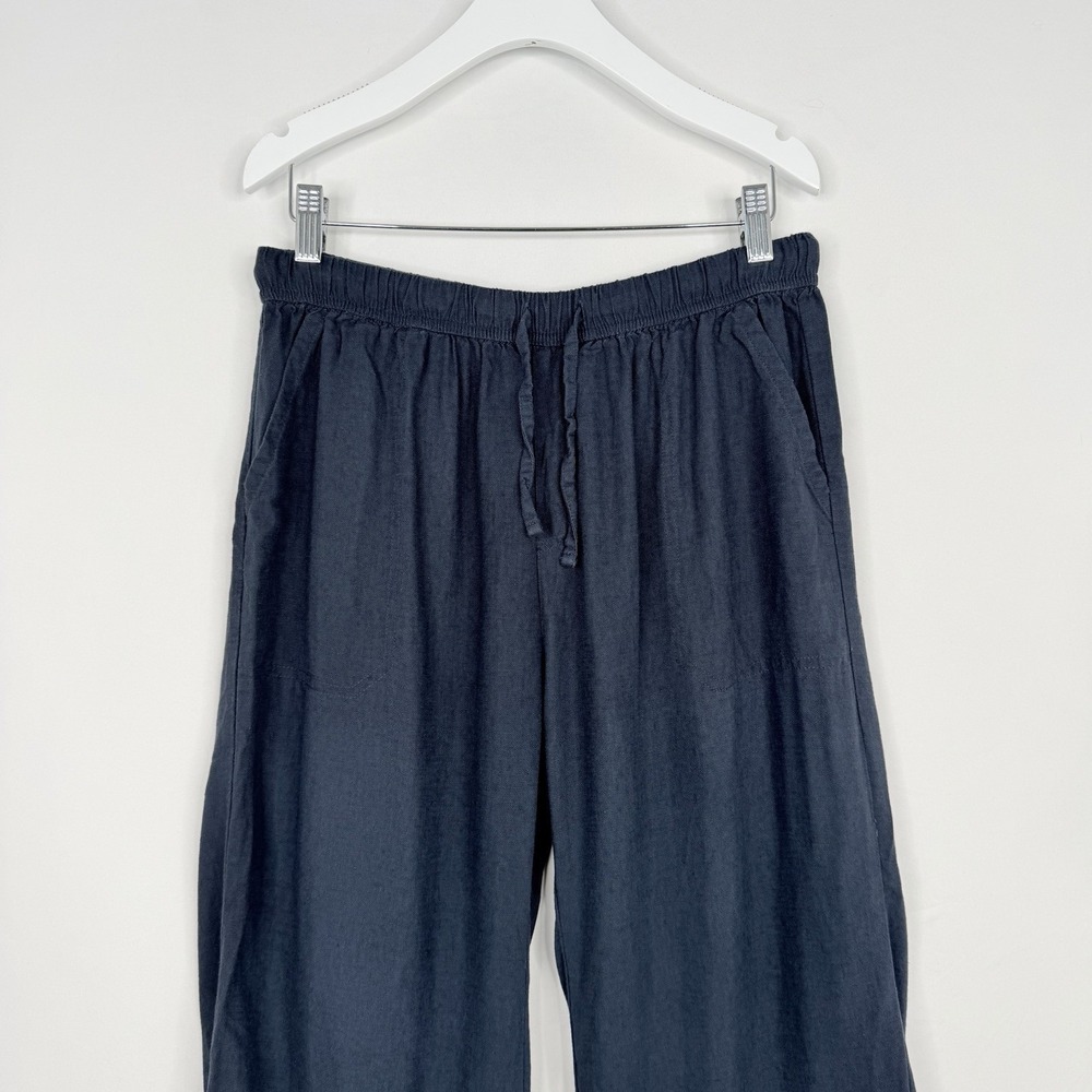 Splendid Crop Linen & Viscose Pants Wide Leg Navy Drawstring Elastic Waist Small - Picture 3 of 14